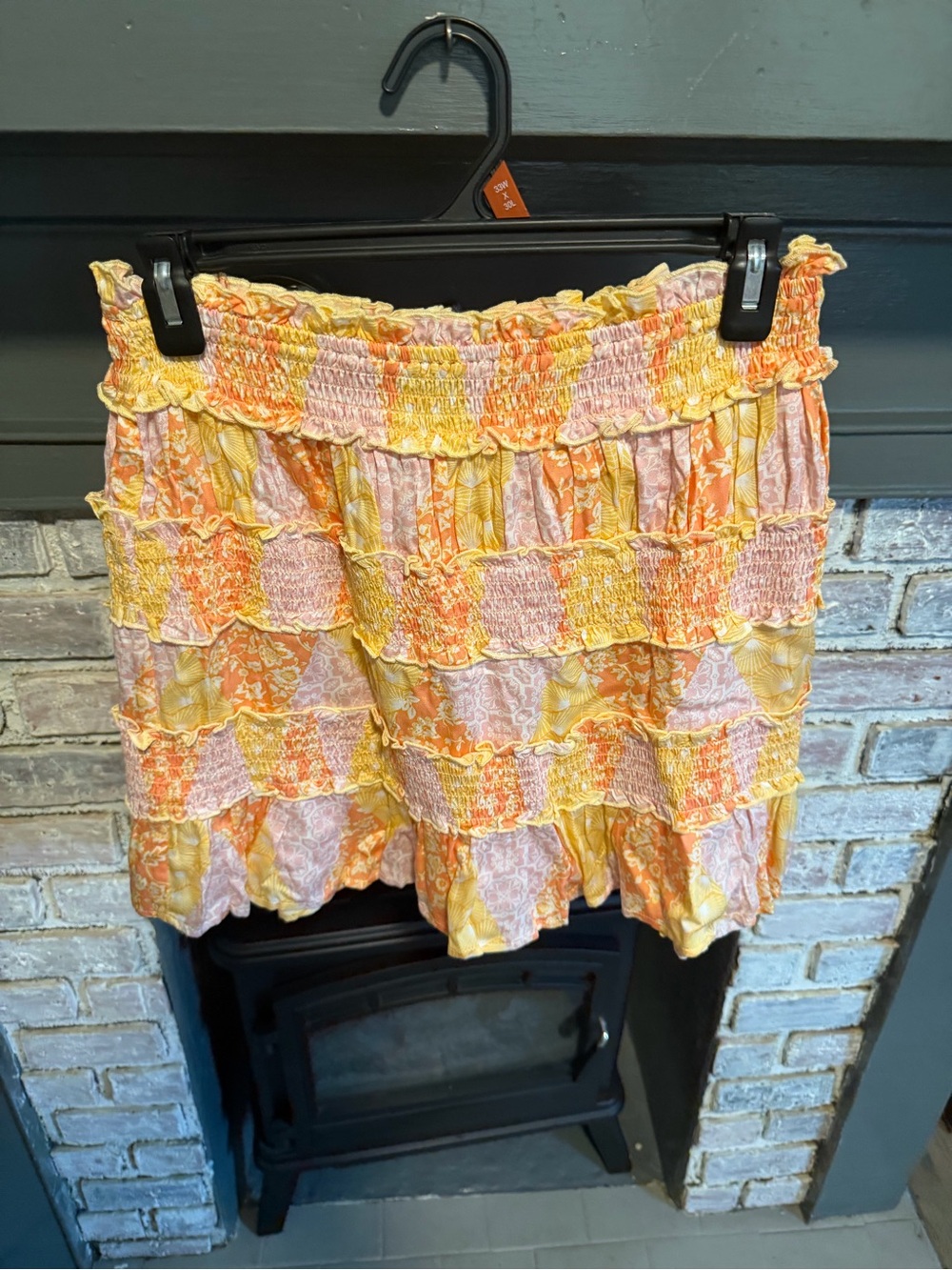 Versona Yellow & Peach Smocked Tiered Mini Skirt